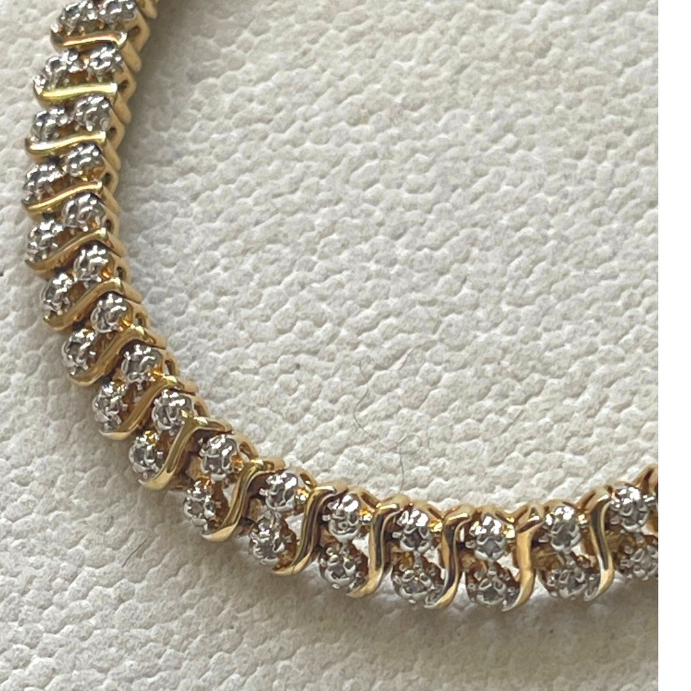 Vtg 925 Sterling Silver Gold Vermeil CZ Tennis Bracelet 7.25" Wave Link Design - Picture 7 of 10